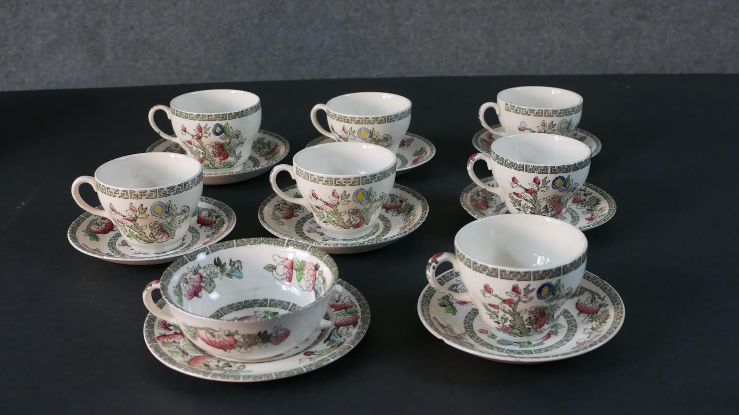 A Johnson Brothers Indian Tree pattern eight person part dinner service. Includes seven tea cups and - Image 6 of 9