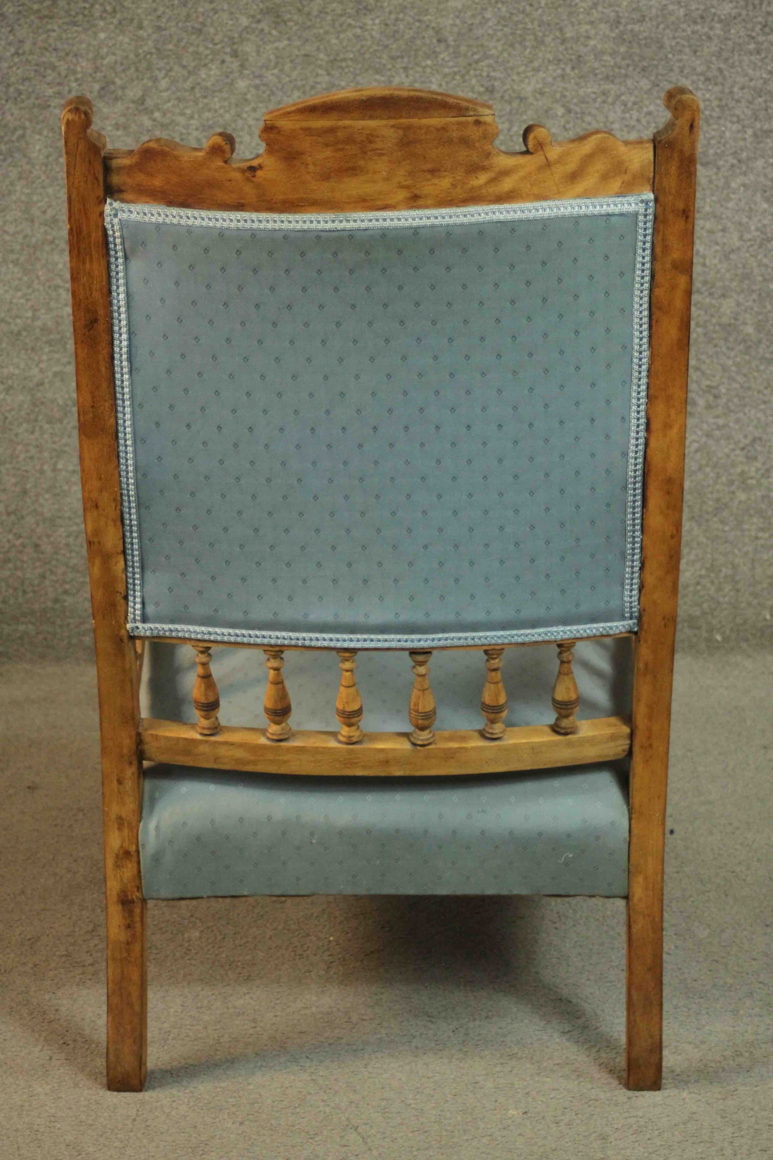 A late 19th century walnut armchair, with a carved top rail, upholstered to the arms, seat and - Image 5 of 6