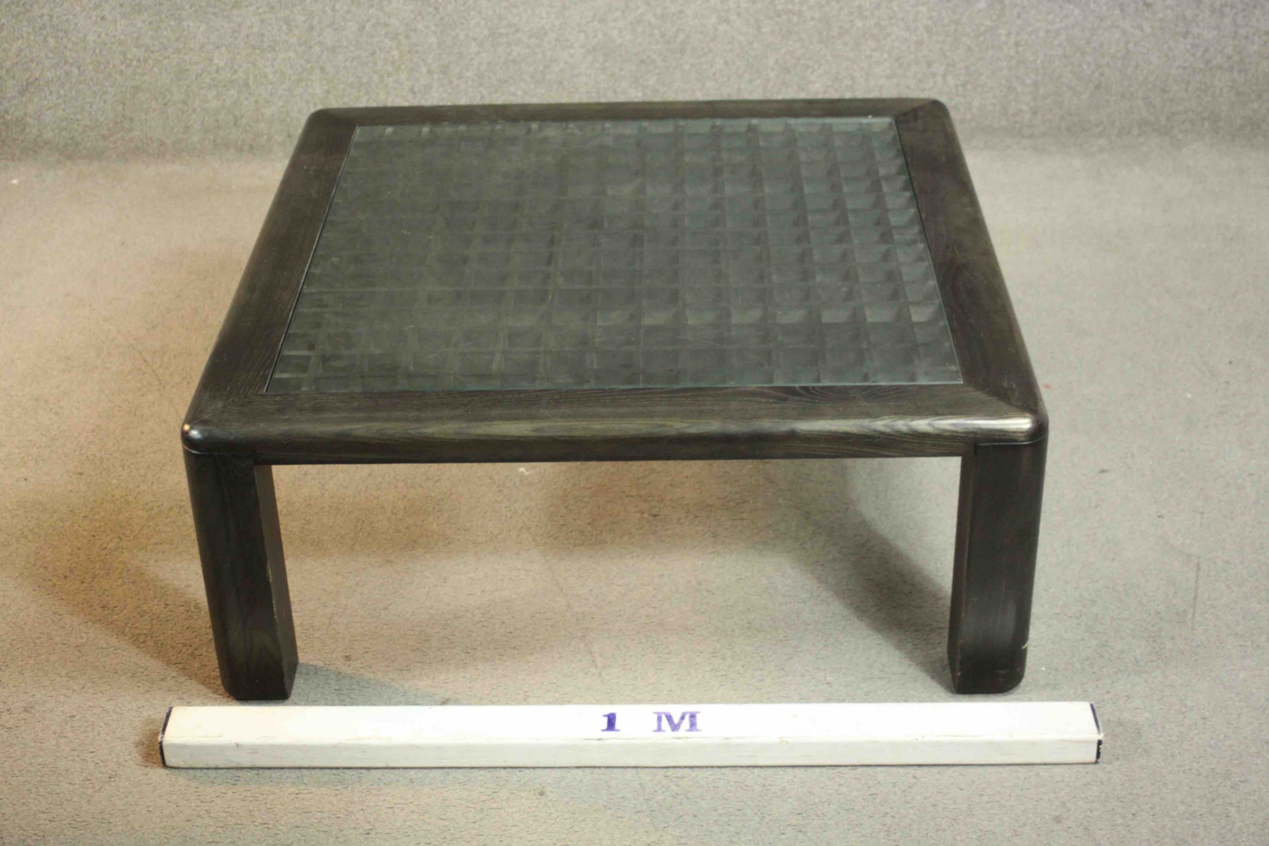 A contemporary ebonised ash coffee table, of square form with a lattice centre. H.35 W.90 D.90cm. - Image 2 of 6