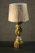 A classical style table lamp, the moulded gilt painted stem in the form of The Three Graces, with