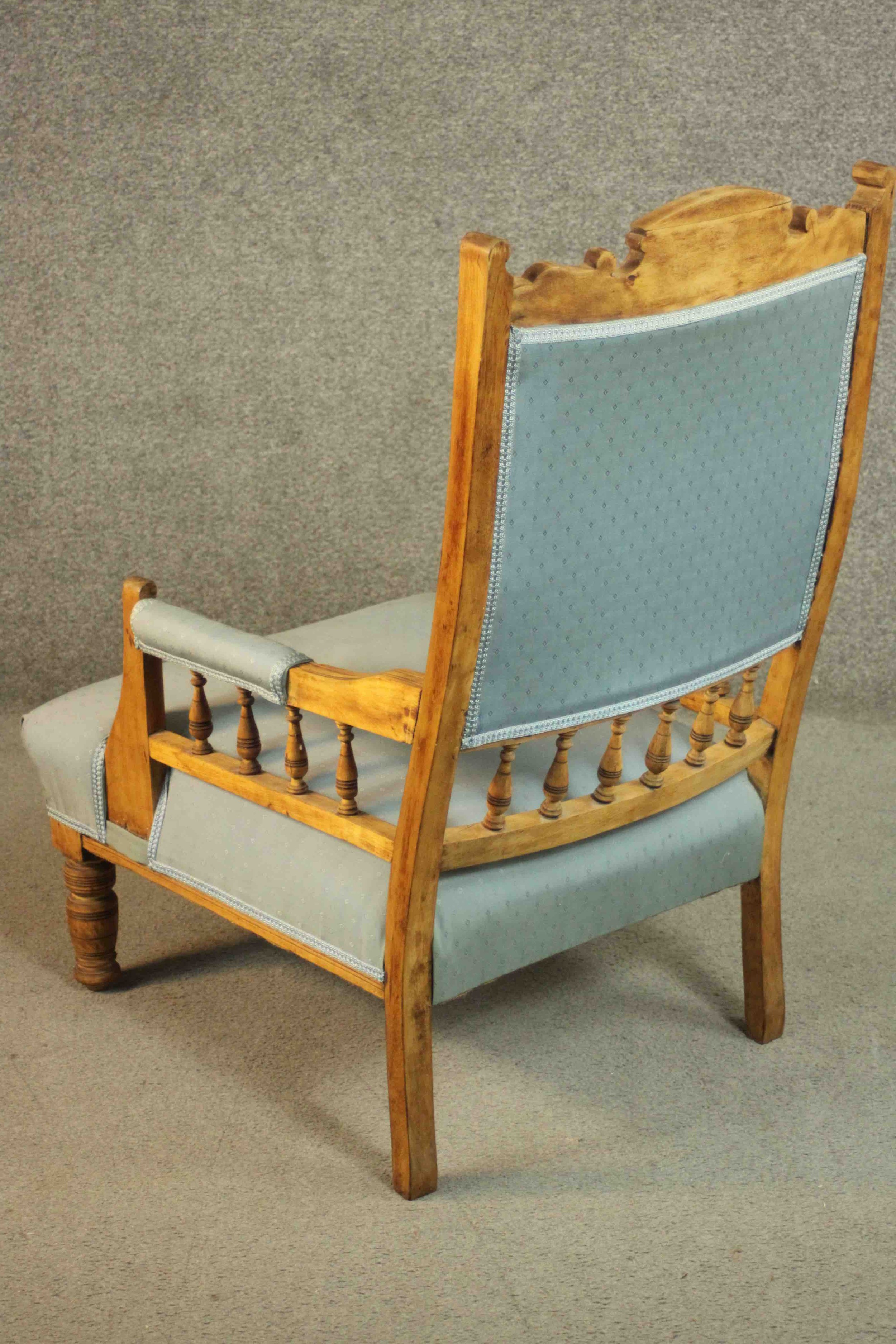 A late 19th century walnut armchair, with a carved top rail, upholstered to the arms, seat and - Image 6 of 6