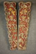 A pair of 19th century Chinese lacquered and carved giltwood panels depicting animals, offerings,