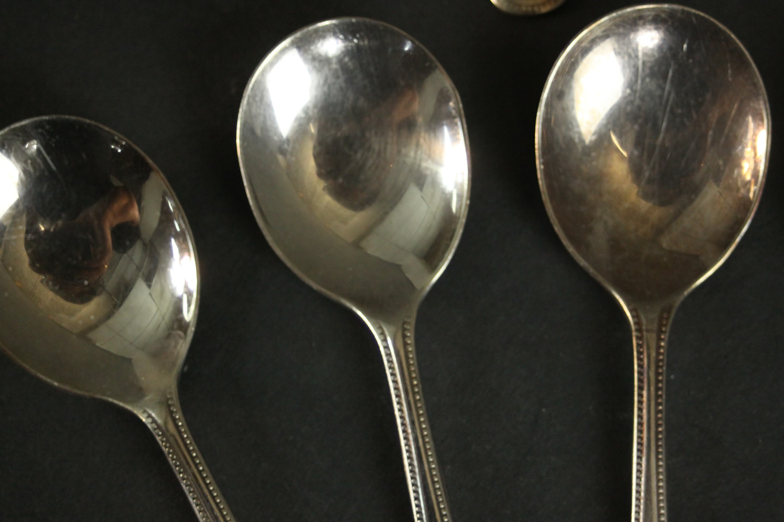 A collection of Harrods silver plated cutlery, including six grapefruit spoons, five fruit forks and - Image 6 of 9