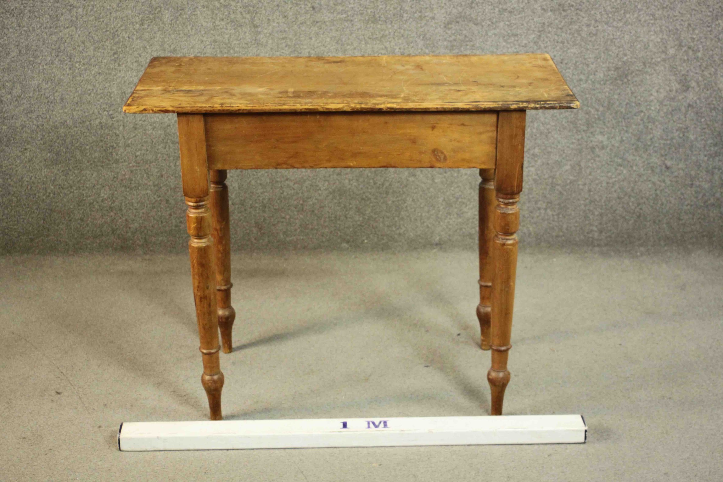 A Victorian pine side table, of rectangular form with turned legs. H.73 W.91 D.43cm. - Image 2 of 6