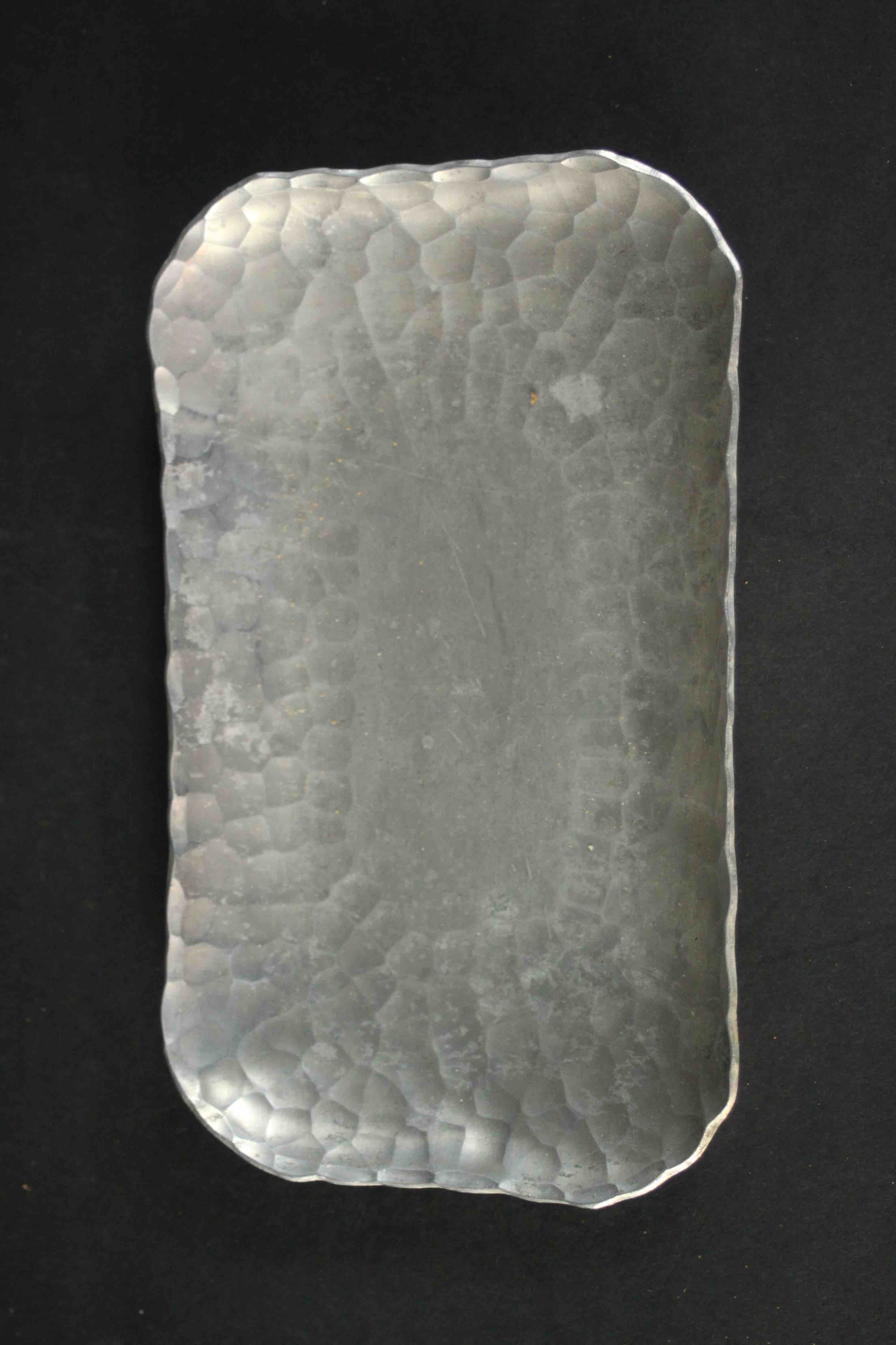 A hammered aluminium Norwegian platter with makers label along with a pair of Norwegian BM Pewter - Image 8 of 8