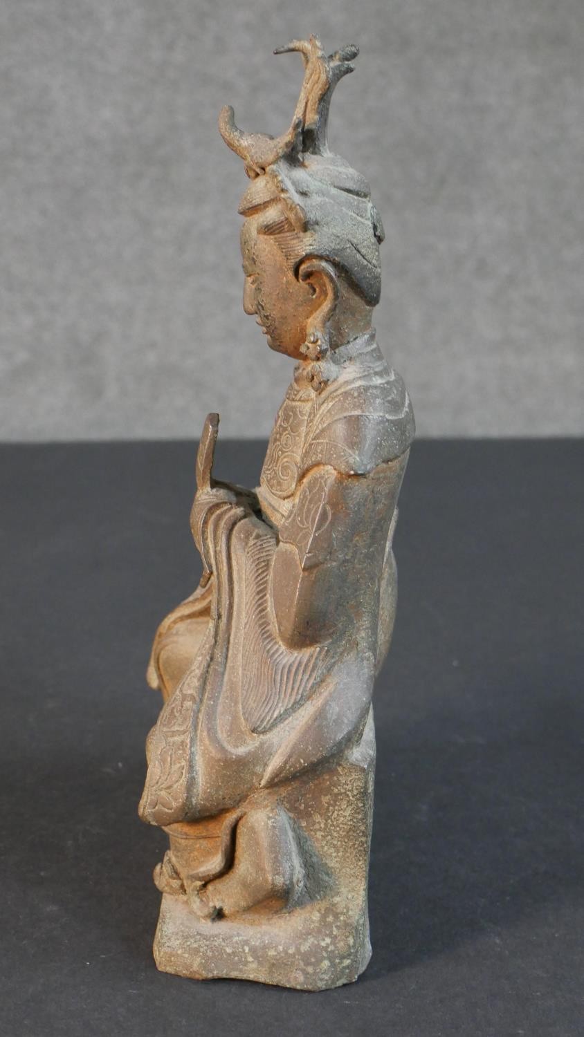 A bronze figure of a seated Chinese deity in traditional robes. H.30 W.17 D.18cm - Image 7 of 8