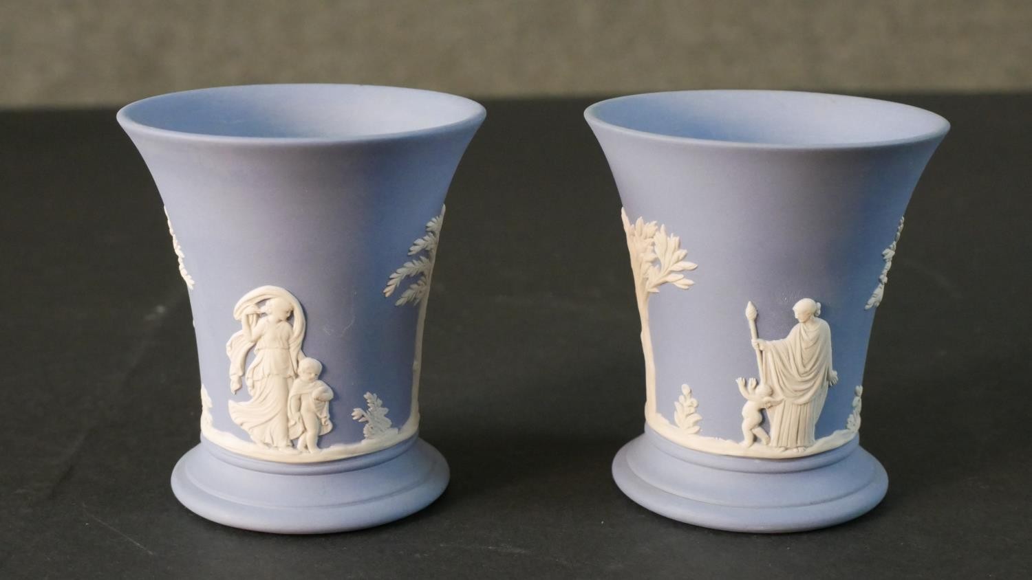 A collection of Wedgwood Jasperware, including two blue and white classical design vases, a coffee - Image 2 of 7