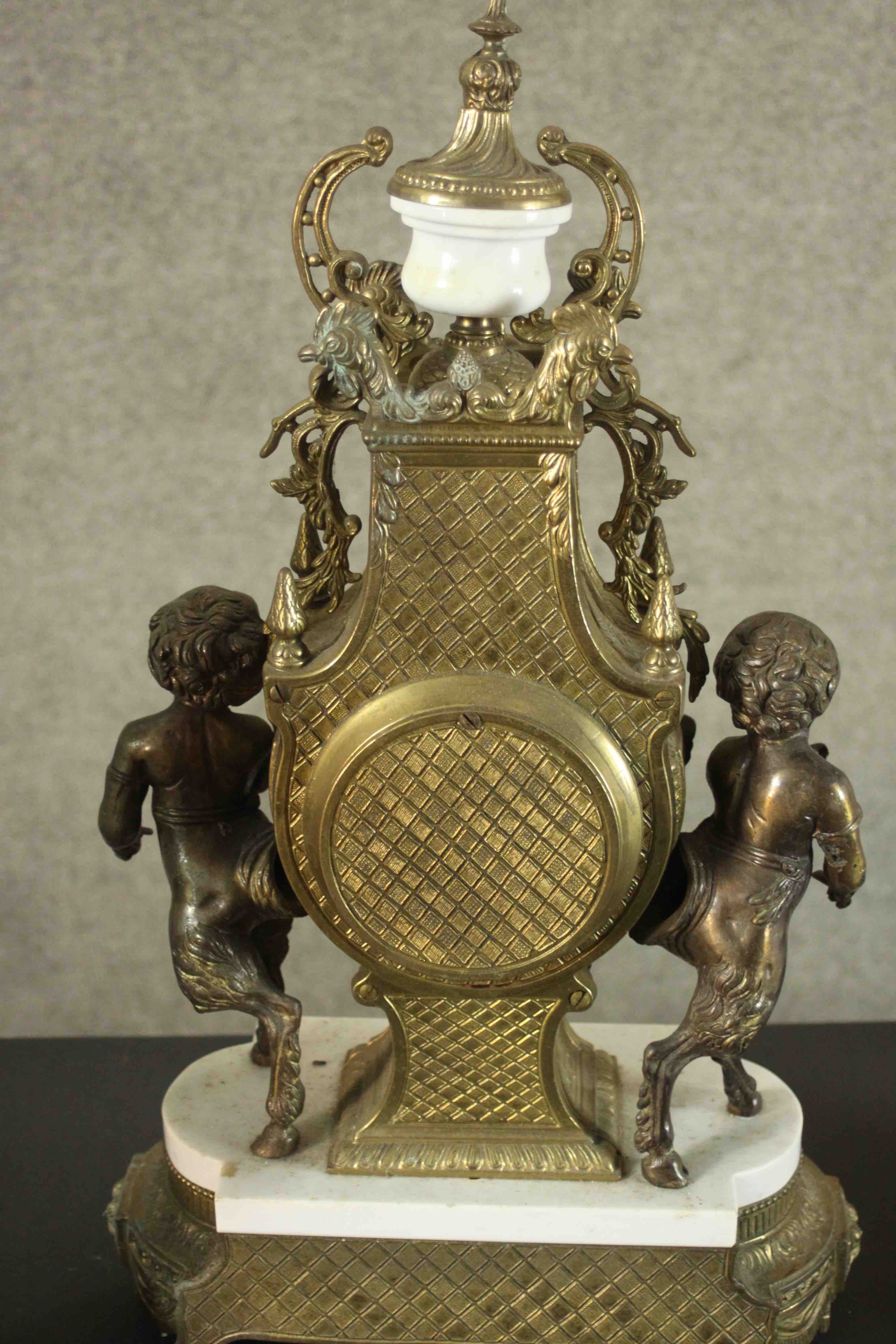 A 20th century Italian gilt metal clock garniture, the clock of lyre form with an enamelled dial - Image 14 of 15