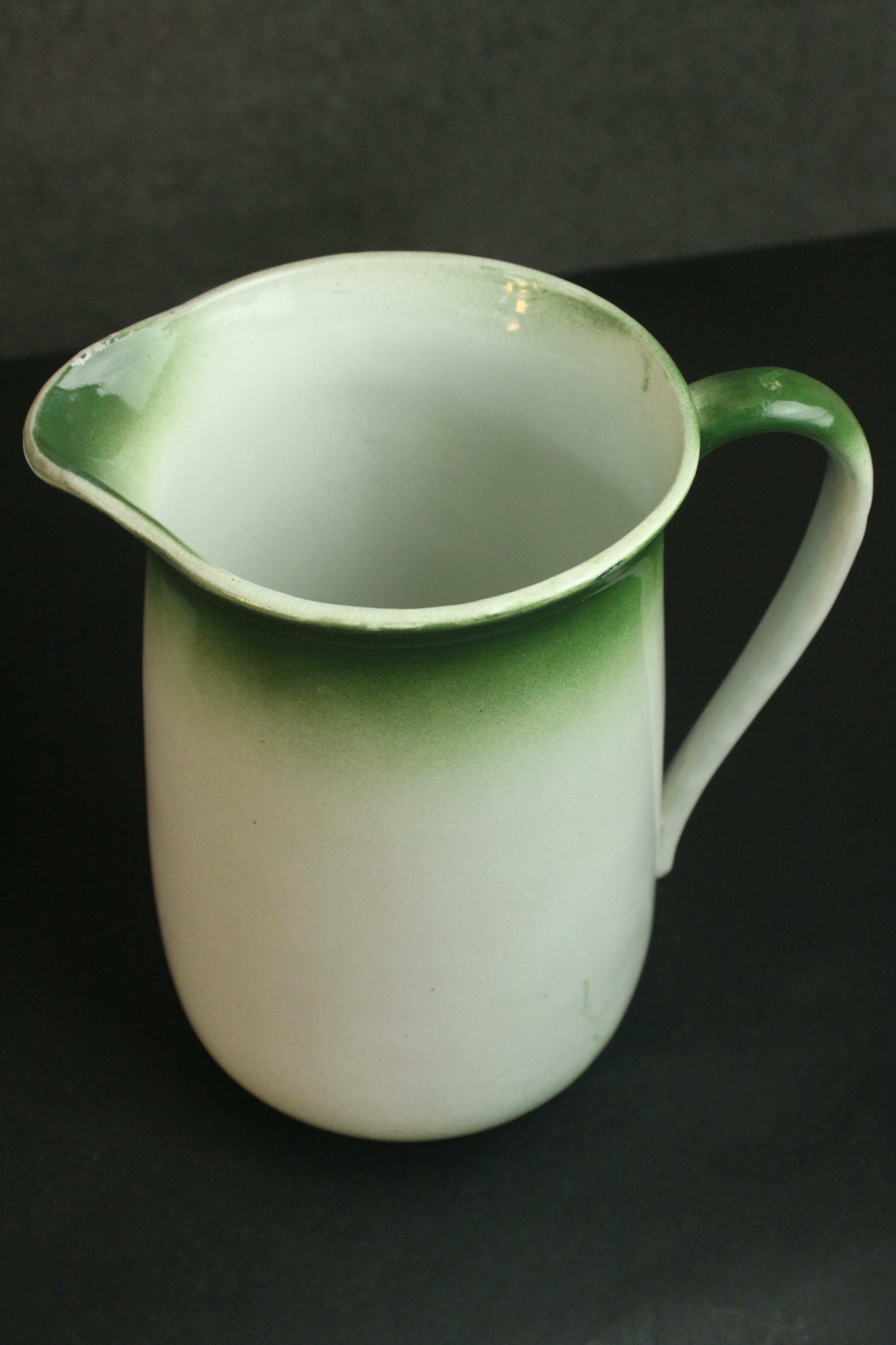 A Victorian or Edwardian Staffordshire pottery wash set, with green glazed detail. H.12 Dia.37cm. ( - Image 8 of 16