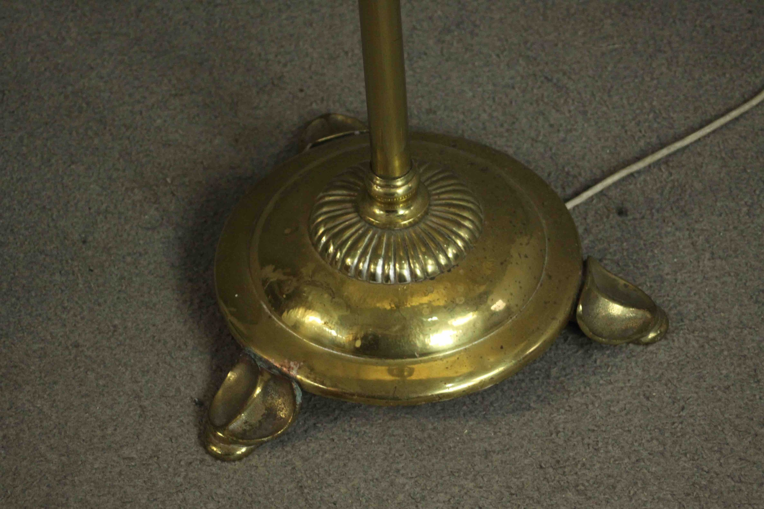 A Victorian brass floor lamp on a tripod foliate design stand. H.187cm - Image 3 of 5