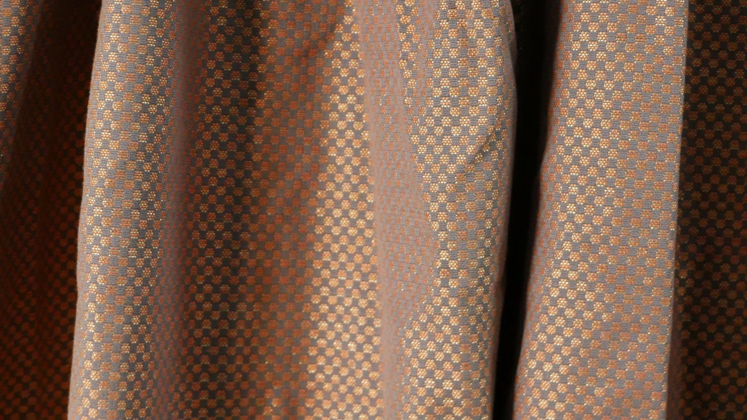 A pair of fully lined mixed silk and velvet orange checkerboard design curtains. L.233 W.560cm - Image 4 of 5