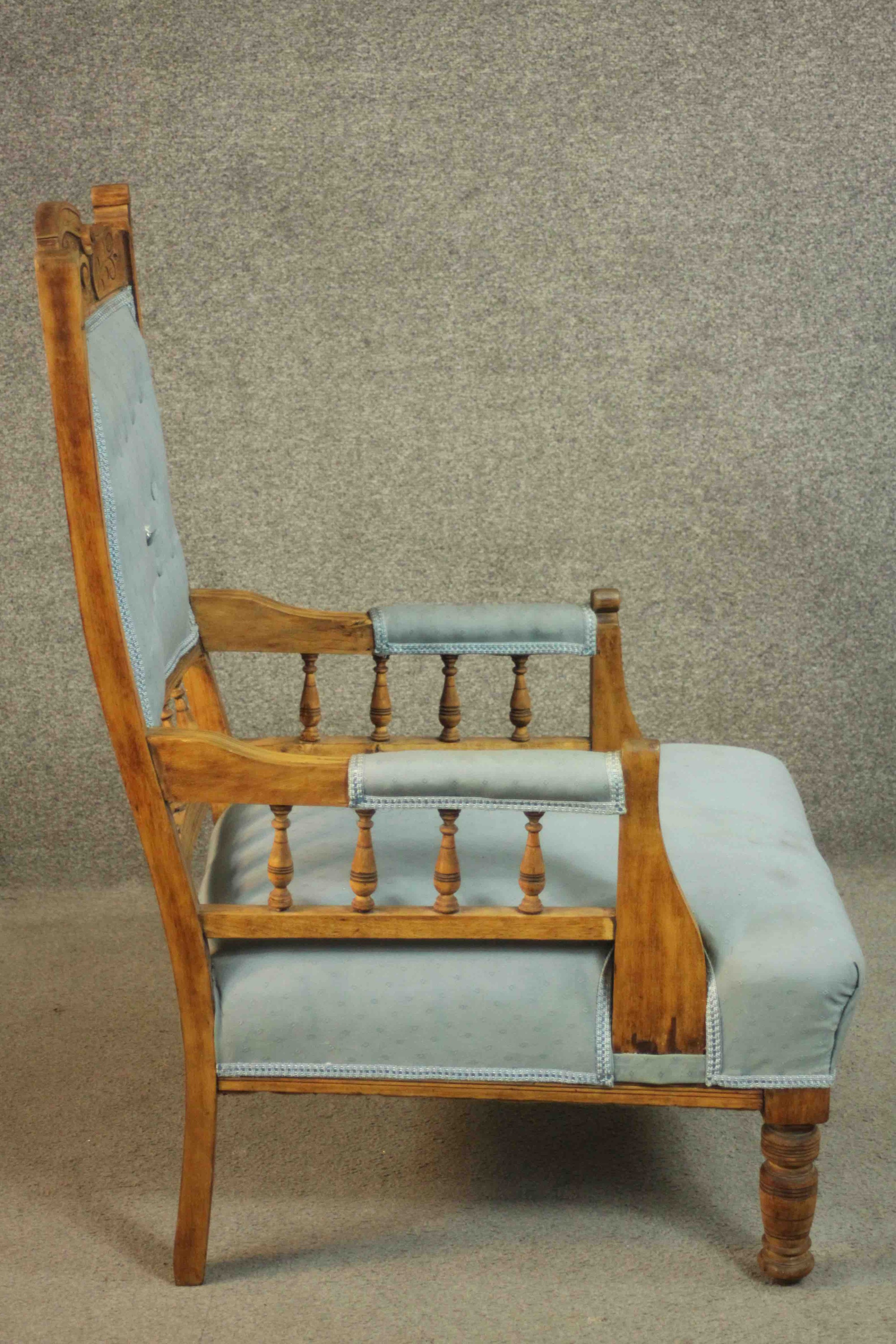 A late 19th century walnut armchair, with a carved top rail, upholstered to the arms, seat and - Image 3 of 6