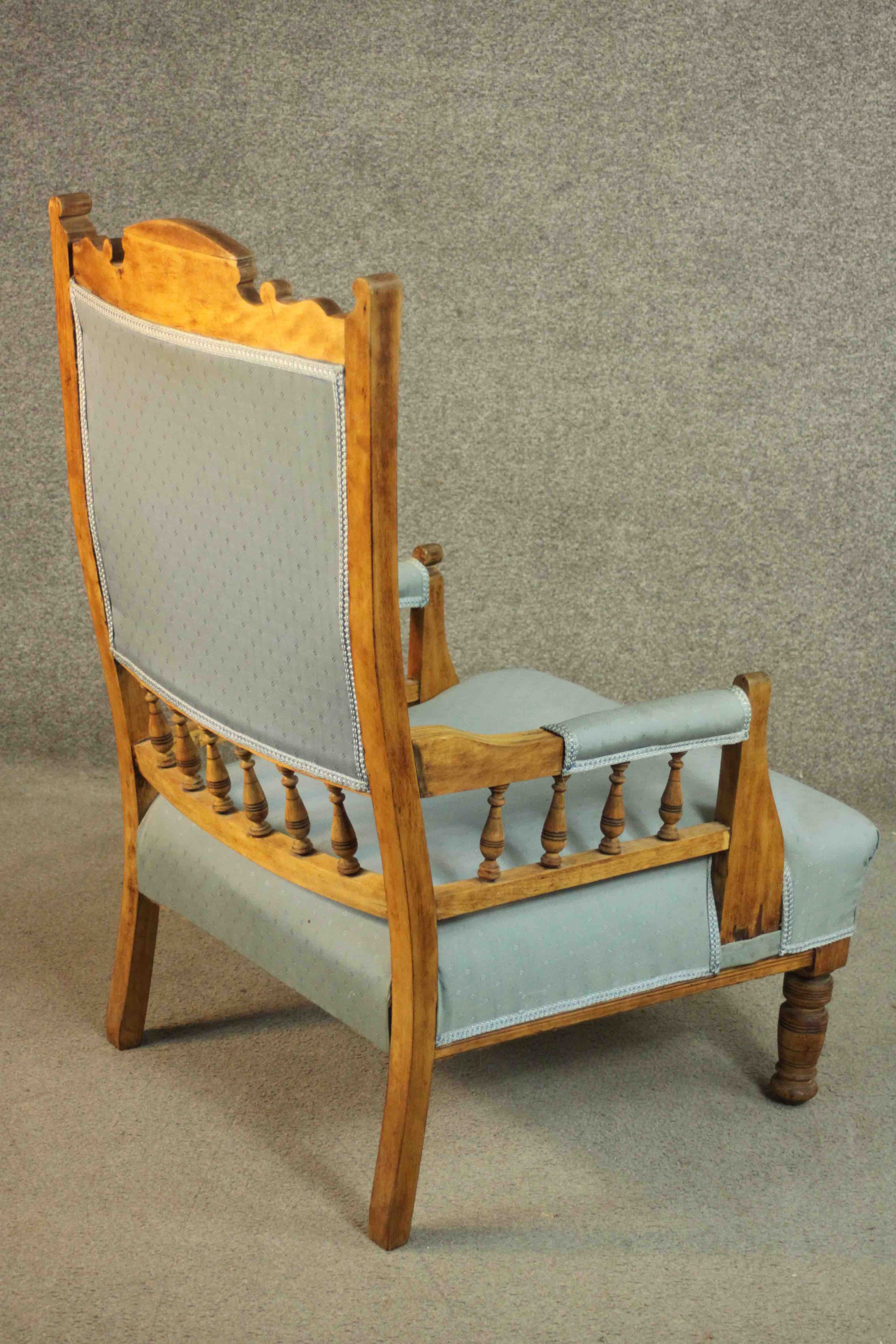 A late 19th century walnut armchair, with a carved top rail, upholstered to the arms, seat and - Image 4 of 6