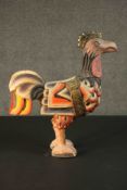 An early 20th century large Oriental carved and painted rooster. H.54 W.50 D.15cm.