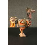 An early 20th century large Oriental carved and painted rooster. H.54 W.50 D.15cm.