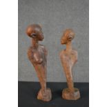 Two carved hardwood African head and shoulder figures. H.36cm