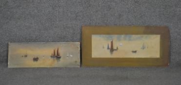 J. Maurice Hosking, two watercolours on board of sailing boats in Bournemouth, signed and titled.