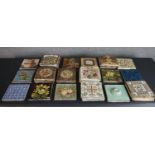 A collection of forty two 19th century ceramic tiles, including a blue glaze Pilkington Art