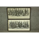 Two framed and glazed 19th century engravings of French fashion prints. H.28 W.52cm. (each).