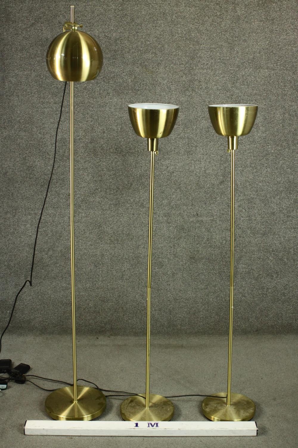A set of three contemporary brass floor standing lamps, including an adjustable reading lamp and a - Image 2 of 6