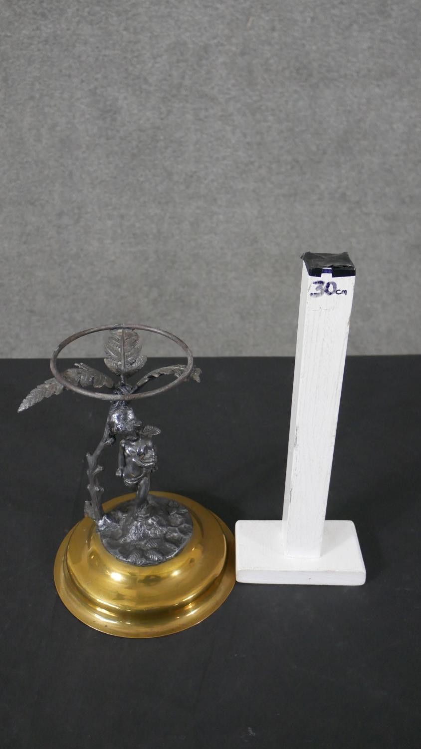 A Victorian Australian design brass an silver plated stand modelled in the figure of a cherub with a - Image 2 of 8
