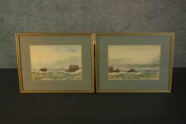 Abraham Hulk II (1851-1922), Two seascapes, watercolour, signed lower left. H.33 W.40cm. (largest)
