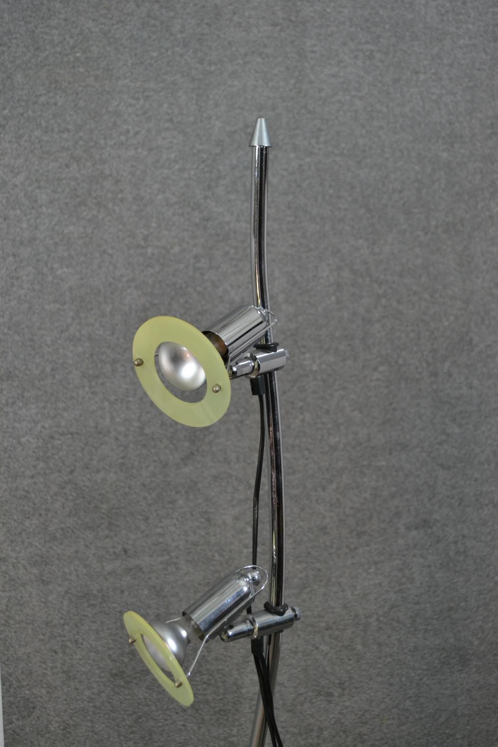 Two contemporary floor standing lamps, one chromed with two adjustable spotlights, the other with - Image 6 of 7