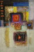 Lokha Dana, Offering, abstract oil on canvas, with pencil inscription verso. H.70 W.50cm.