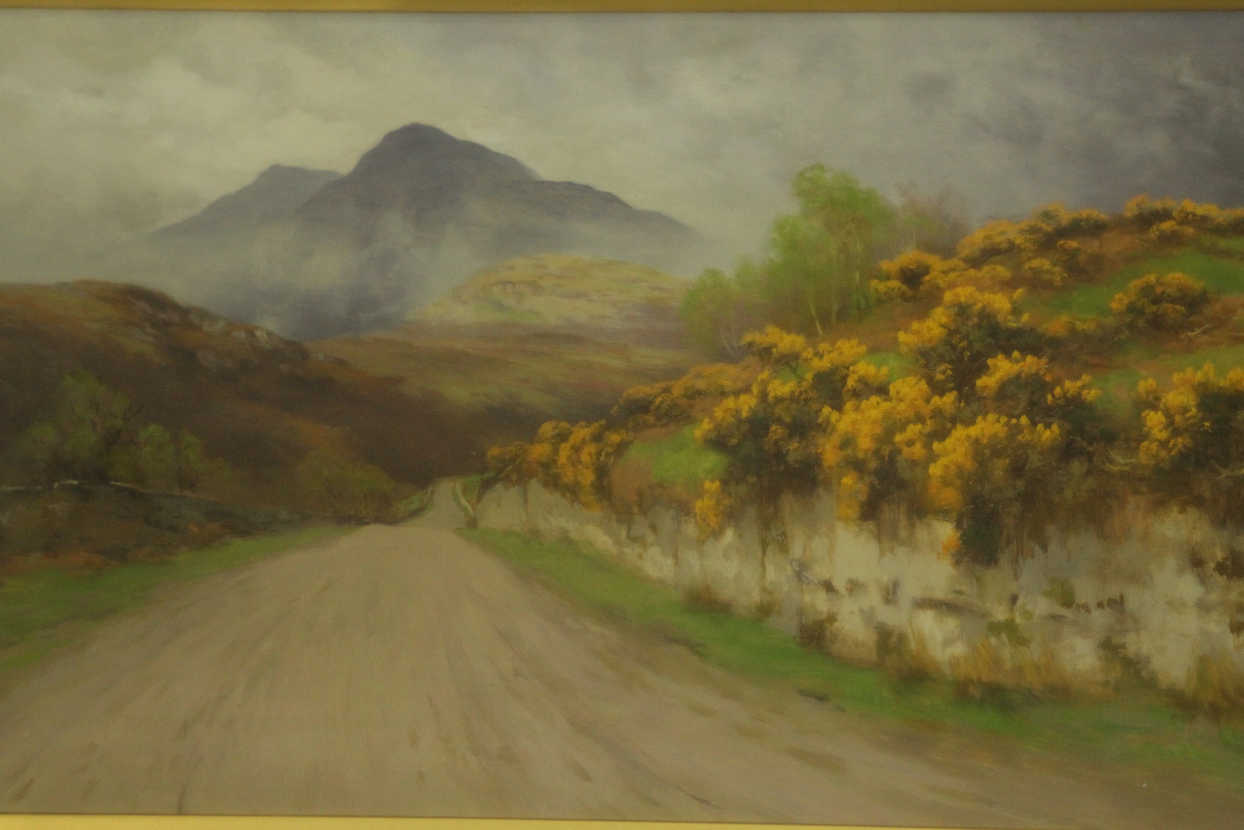 Alfred Oliver (1886-1921), a mountain road, gilt framed and glazed oil on canvas, signed lower