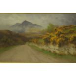 Alfred Oliver (1886-1921), a mountain road, gilt framed and glazed oil on canvas, signed lower