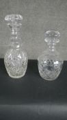 Two early 20th century hand cut crystal decanters with stoppers, one with a star cut base. H.30 D.