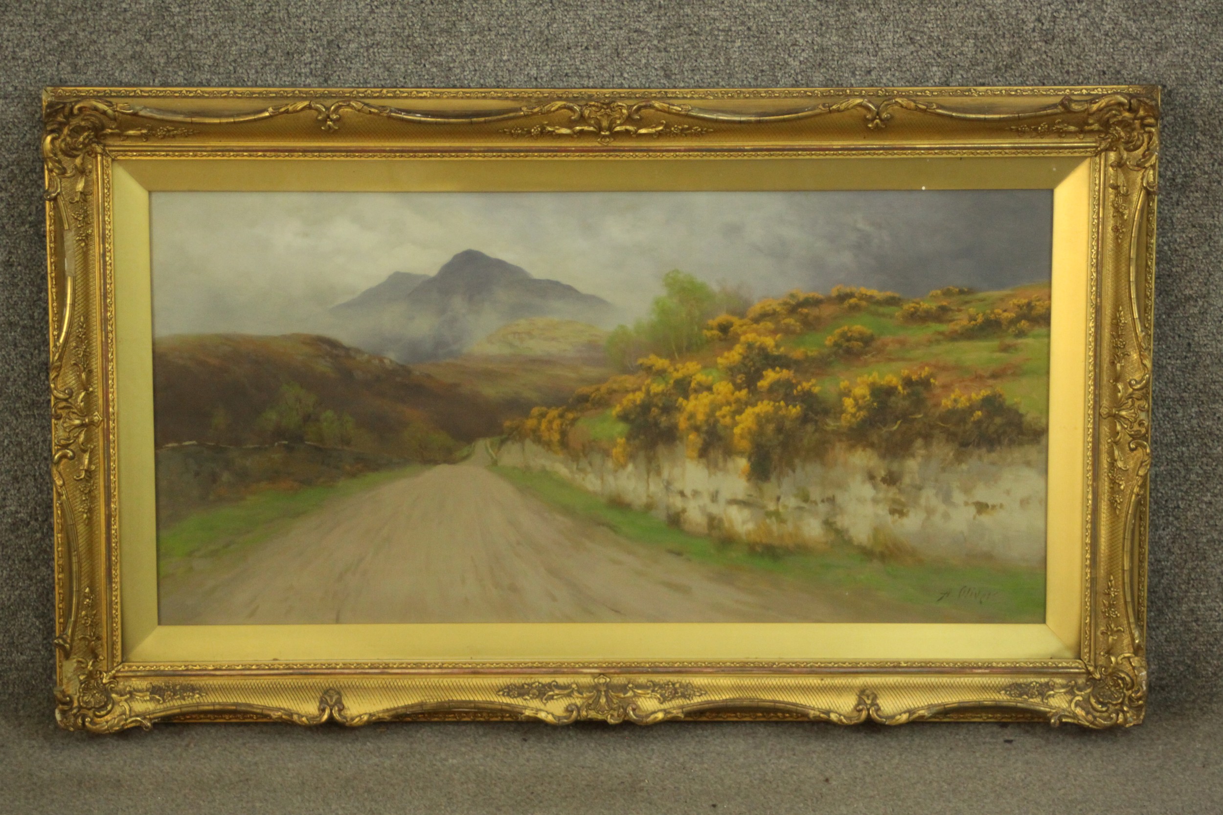 Alfred Oliver (1886-1921), a mountain road, gilt framed and glazed oil on canvas, signed lower - Image 2 of 7
