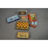 A collection of vintage games and activity sets, including a Meccano set, Dover Patrol, B.G.L.