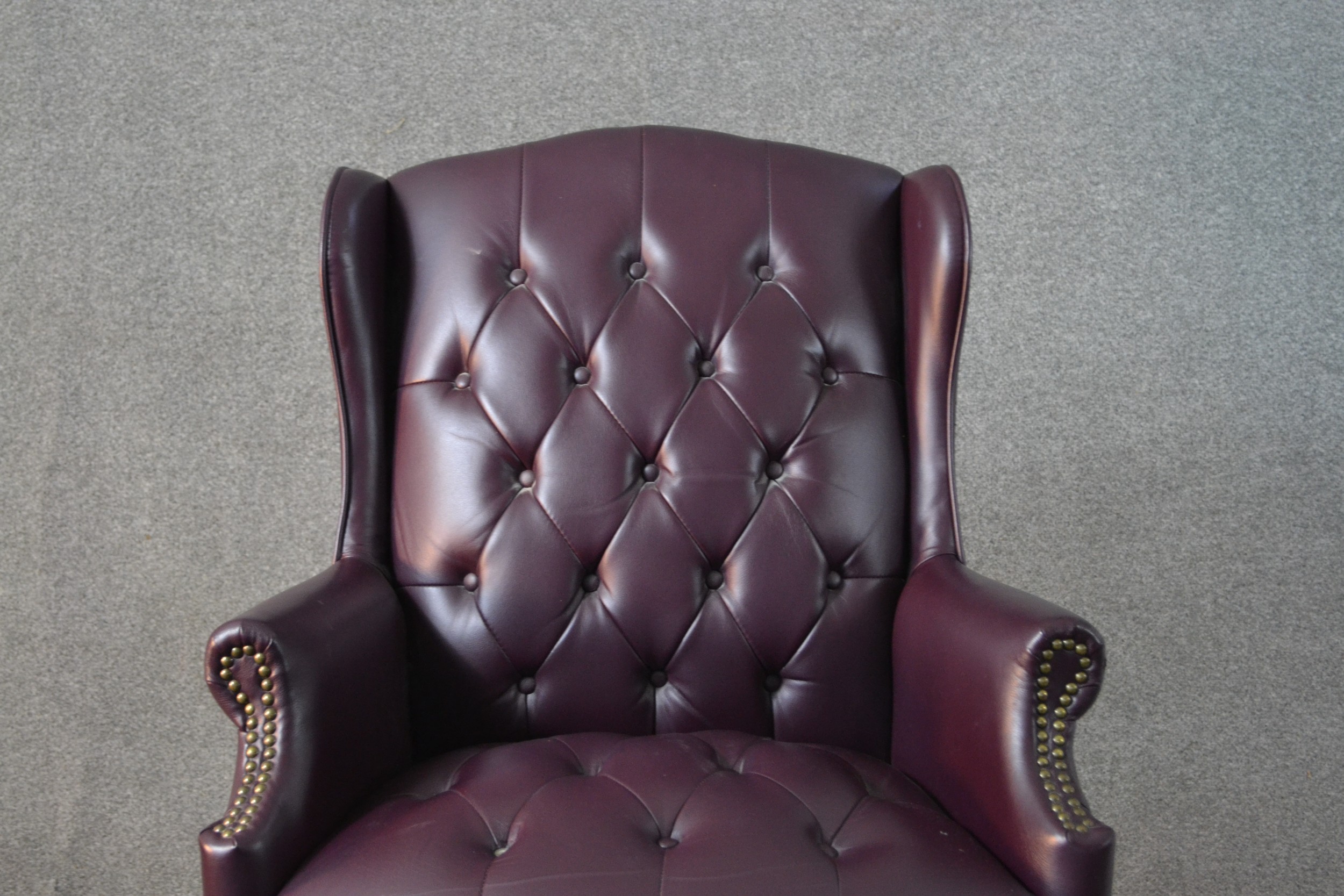 A 20th century wing back swivel office chair, upholstered in burgundy leather, with buttoned back - Image 2 of 13