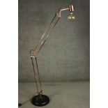 A contemporary floor standing Anglepoise lamp, with a copper frame on a circular ebonised base. H.