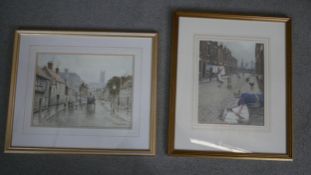 John Lewis Chapman (b.1944), Lancashire street and Work and Play, watercolours, signed. H.54 W.45cm.