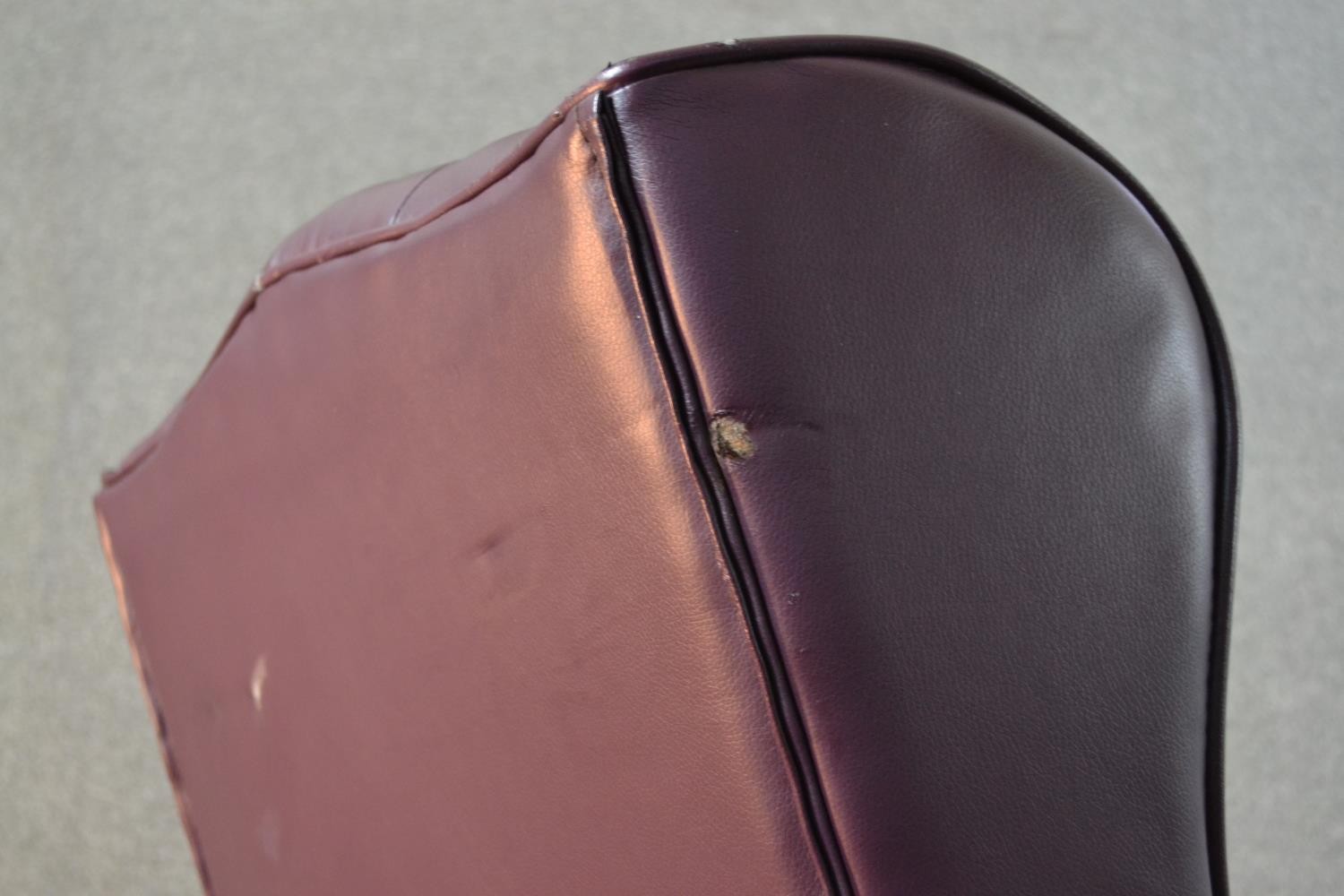 A 20th century wing back swivel office chair, upholstered in burgundy leather, with buttoned back - Image 12 of 13