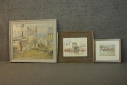 Gerald Edwin Tucker, watercolour of harbour town, signed along with an oil on canvas of a