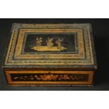 An Italian 19th century Sorrento ware box with dancing scene to the lid and floral motifs. The