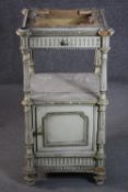 An Italian grey painted bedside cabinet, missing the marble top, with a single drawer above a