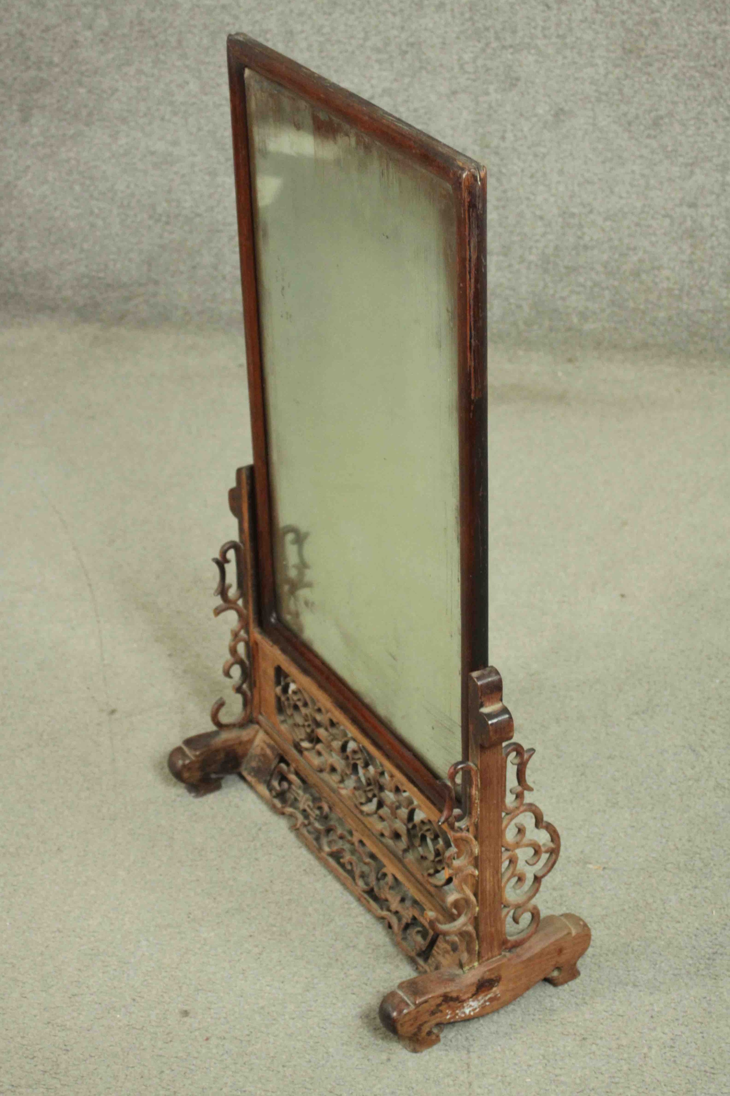 A 19th century Chinese dressing mirror on carved and pierced stand. H.82 W.53. D.23cm. - Image 3 of 6