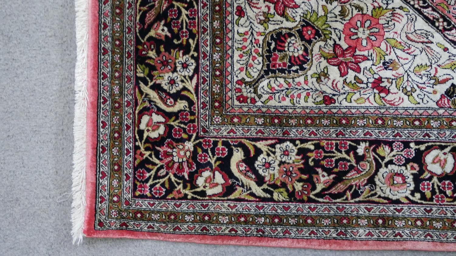 A handmade cream ground Persian silk Kum rug. L.160 W.102cm - Image 5 of 5