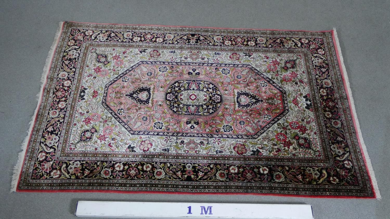 A handmade cream ground Persian silk Kum rug. L.160 W.102cm - Image 2 of 5