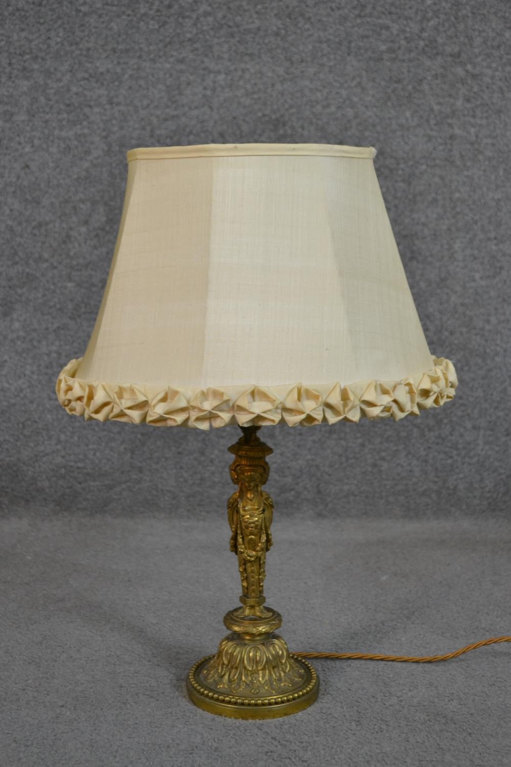 Two 19th century table lamps, one gilt metal with figural design and the other black marble - Image 4 of 6