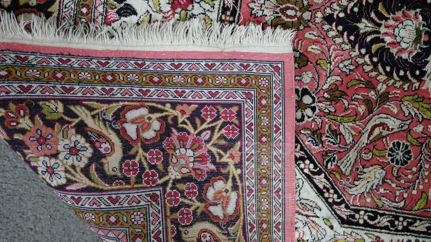 A handmade cream ground Persian silk Kum rug. L.160 W.102cm - Image 4 of 5
