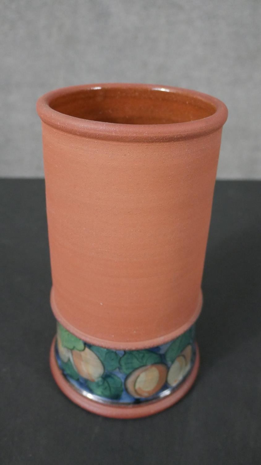 A collection of art pottery, including a gold crackle raku tea pot, a bronze glaze vase on three - Image 6 of 11