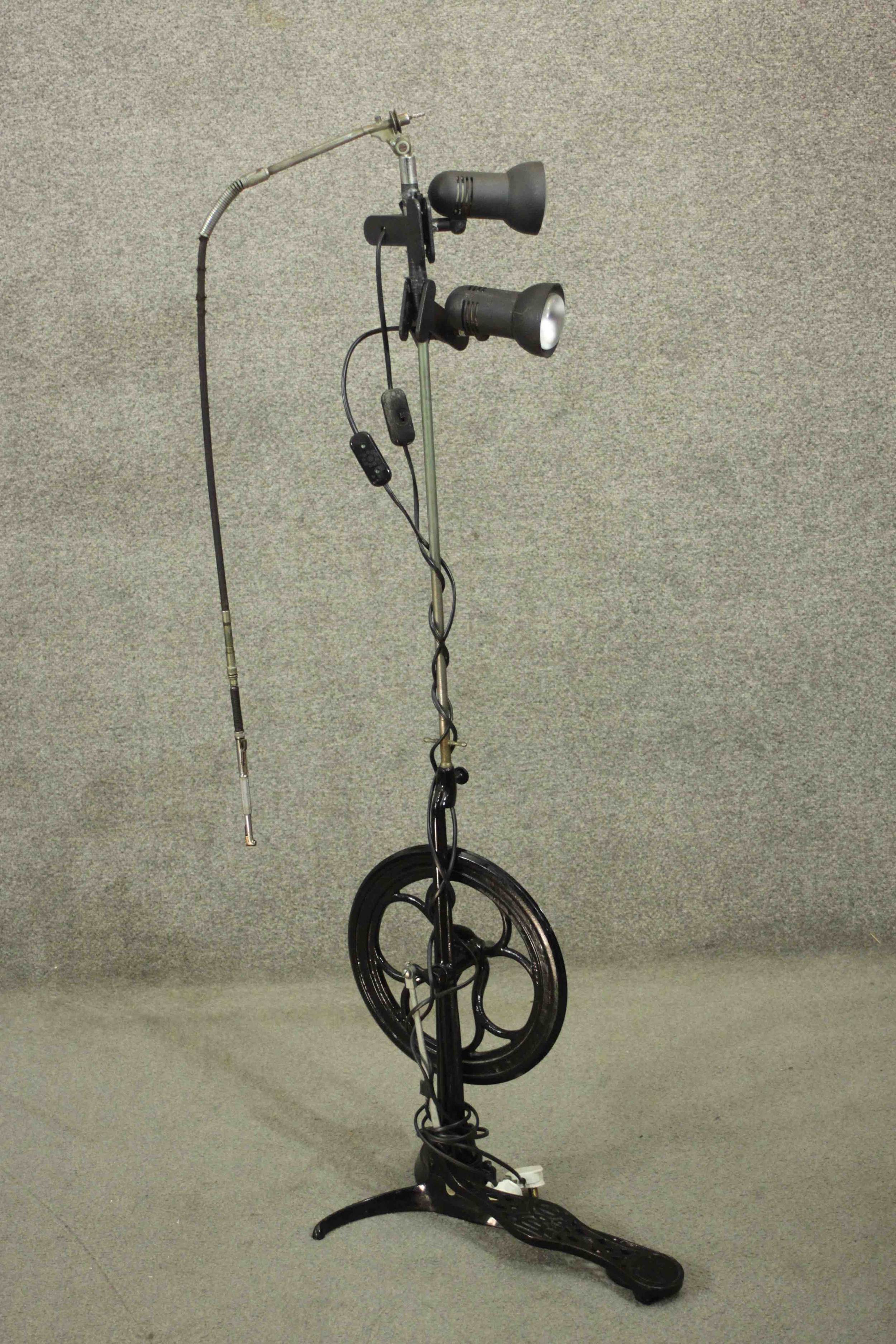 A vintage dentist's drill converted into a standard lamp. H.140 W.130cm. - Image 2 of 7
