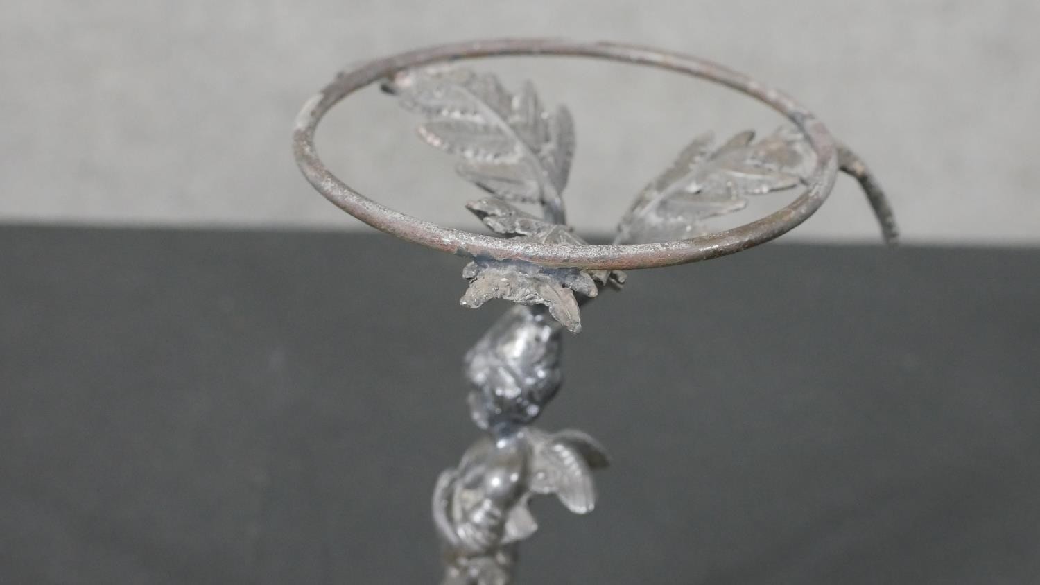 A Victorian Australian design brass an silver plated stand modelled in the figure of a cherub with a - Image 5 of 8