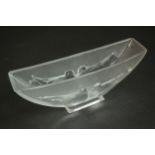 A French Verlys frosted glass bowl with two doves, signed to base. H.12 W.32 D.8cm.