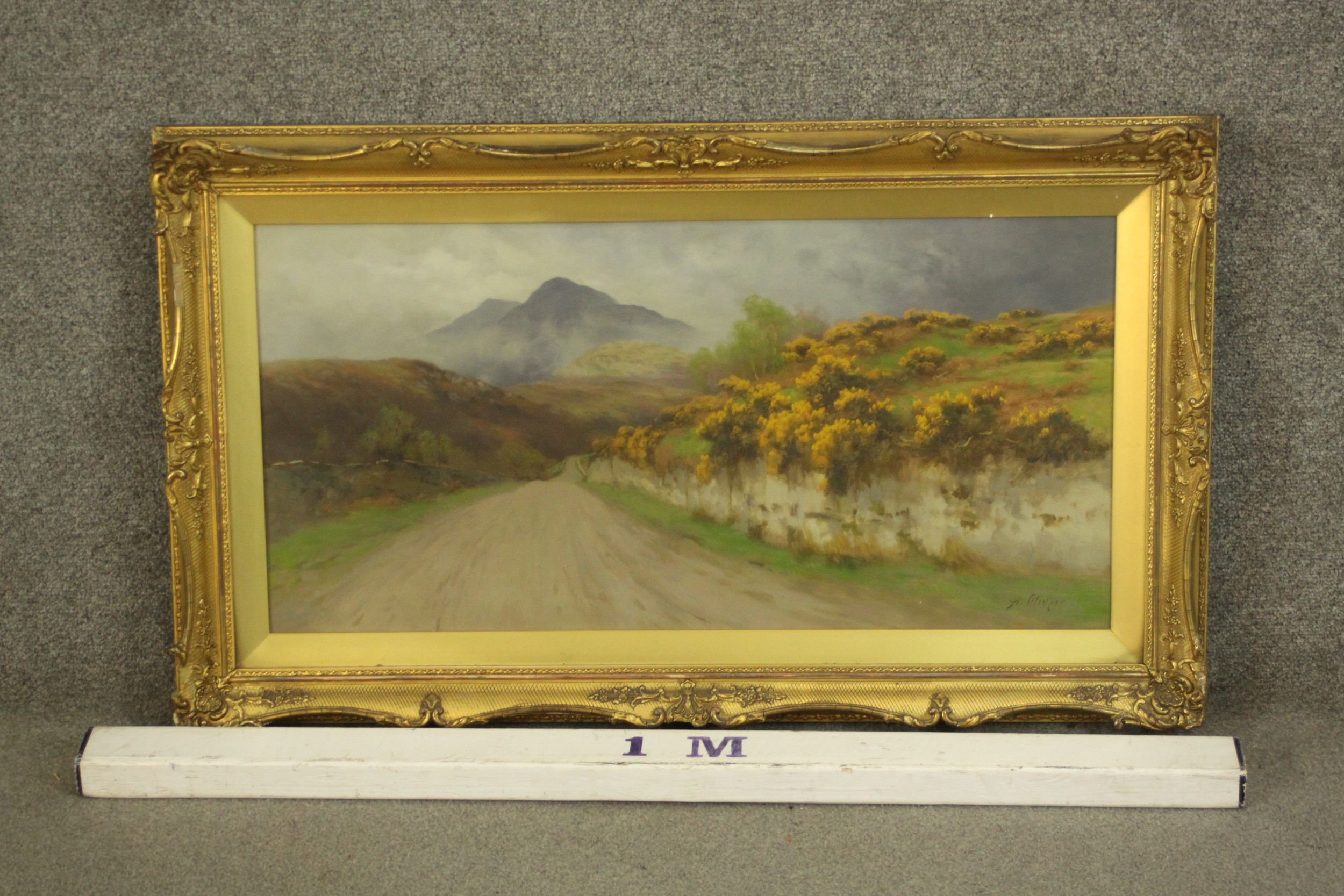Alfred Oliver (1886-1921), a mountain road, gilt framed and glazed oil on canvas, signed lower - Image 3 of 7